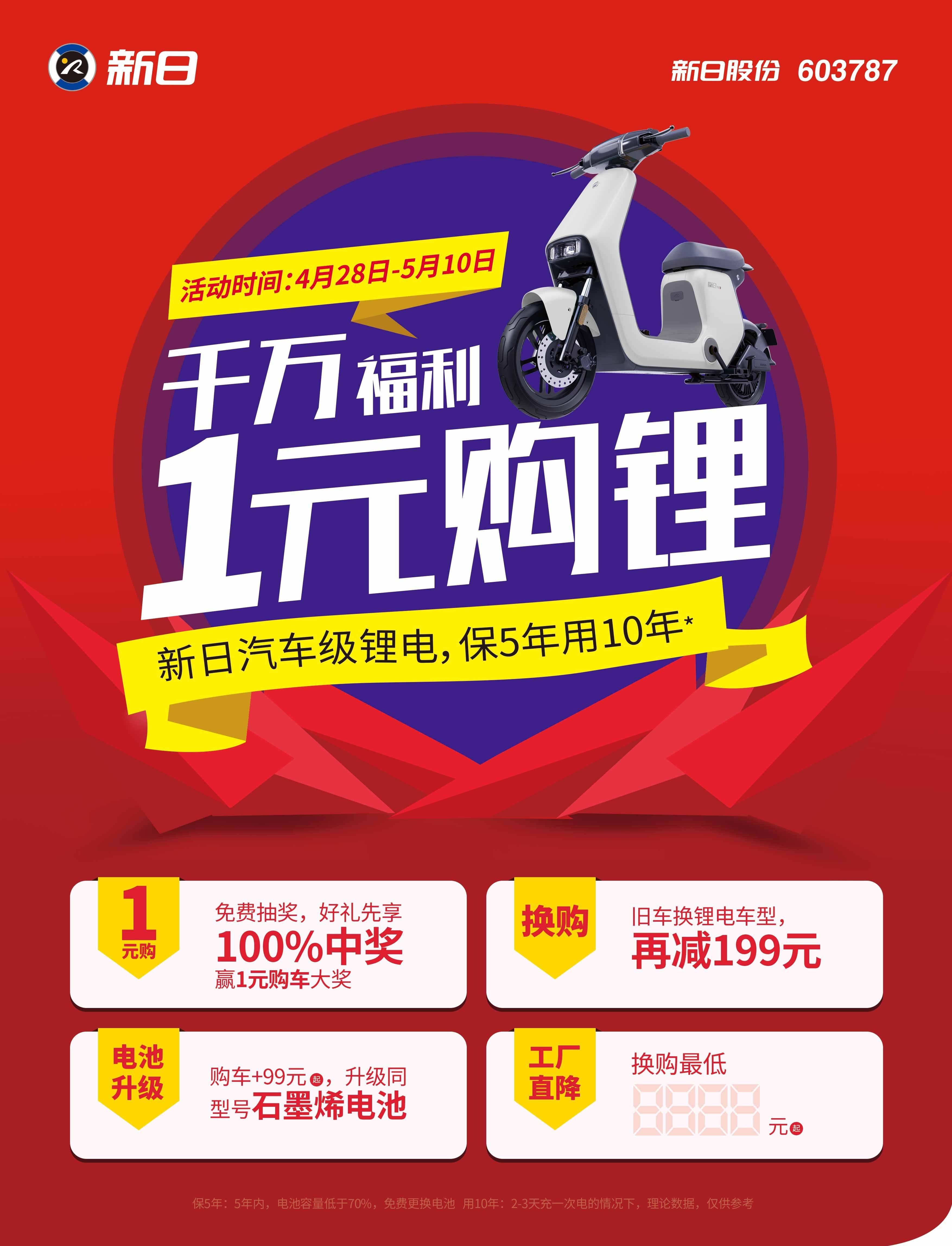 只要一元就能买到新日锂电车，从今天开始盘起来！